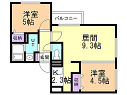 スカイリンク琴似 4階2LDKの間取り