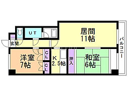 輪島ビル 2LDKの間取図画像
