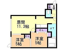 プレゼンス発寒南I 3階2LDKの間取り