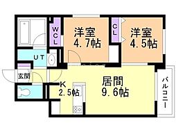 札幌市西区発寒三条2丁目マンション 2LDKの間取図画像
