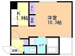 セブンスコート発寒 2階1Kの間取り