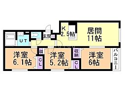 カーサデルマー 3LDKの間取図画像