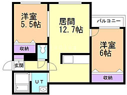 ハピネス八軒 2LDKの間取図画像