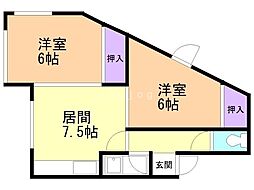 ヴィラローゼ稲穂 2DKの間取図画像