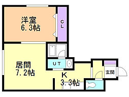 ルミナス八軒 1LDKの間取図画像