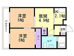 アップライズ平和 2DKの間取図画像