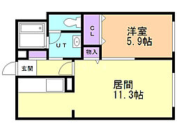 シャーメゾン発寒A 1LDKの間取図画像
