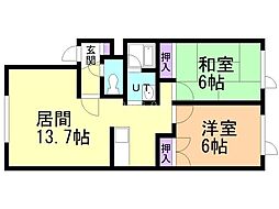 コーポウィング2 2LDKの間取図画像