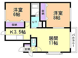 ガーデンヒル宮の沢B 2LDKの間取図画像