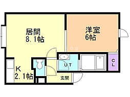 グランイースト手稲 1LDKの間取図画像