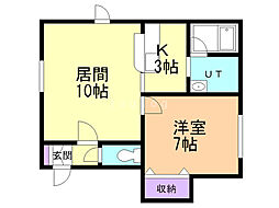 ユニゾン新発寒 1LDKの間取図画像