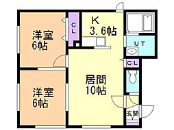 ルミエールビラ宮ノ丘 2LDKの間取図画像