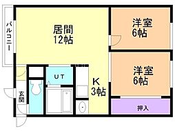 マンションゆたかA 2LDKの間取図画像