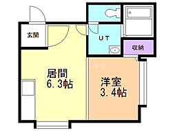 フラットJ発寒南 1DKの間取図画像