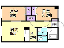 ラパルク緑ケ丘 2LDKの間取図画像