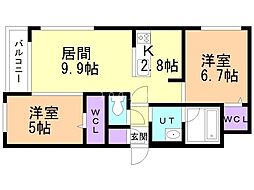ヴィアラ山の手77 2LDKの間取図画像