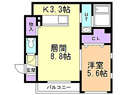 グランメール24ウエスト 1LDKの間取図画像