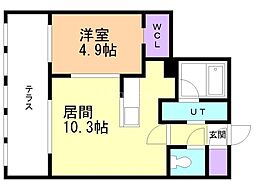 仮)GAー二十四軒3ー3MS A棟 1LDKの間取図画像