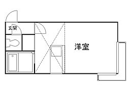 来夢ハイツ2 1DKの間取図画像