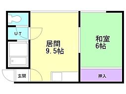 コーポ香川 1LDKの間取図画像