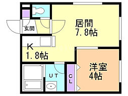 ヴィータフェリーチェドゥエ 1DKの間取図画像