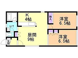 旭ハウス 2LDKの間取図画像