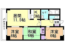 沢田ハイツ 3LDKの間取図画像
