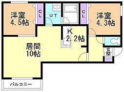 エルミタージュ発寒 2LDKの間取図画像