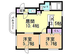 プティエスポワール 2LDKの間取図画像