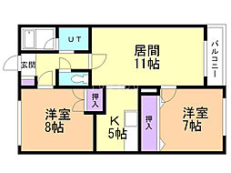 ポセイドン宮の沢 2LDKの間取図画像