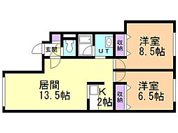 フジェール弐番館 2LDKの間取図画像