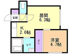 カハラ宮の沢 1LDKの間取図画像