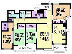ライオンズマンション山の手第2 4LDKの間取図画像