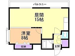 ハイフィールド88 3階1LDKの間取り