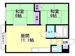 梅田マンション 2LDKの間取図画像