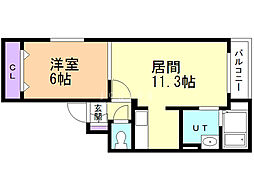 フローリッシュ 3階1LDKの間取り