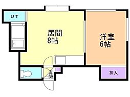 第6ベルハイム 1LDKの間取図画像