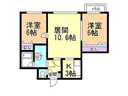 コンフォートY・S 2LDKの間取図画像