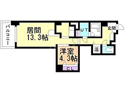 ライオンズステーションタワー東札幌 1LDKの間取図画像