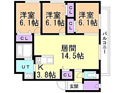 札幌市白石区本通4丁目北マンション 3LDKの間取図画像