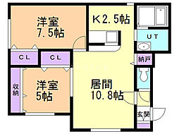 ルミエール東札幌 2LDKの間取図画像