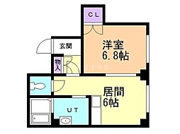 第2くきつマンション 1DKの間取図画像