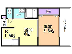 カーサ菊水 1DKの間取図画像