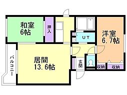 フロンティアY.M 2LDKの間取図画像