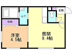 アール栄通 1LDKの間取図画像