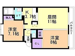 ウィスタリア栄通 2LDKの間取図画像