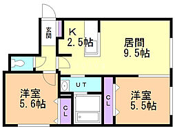 エルム公園ヒルズ 2LDKの間取図画像