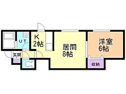 レストヒルズ白石駅B棟 1LDKの間取図画像