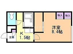 レオパレスモクレン 1Kの間取図画像