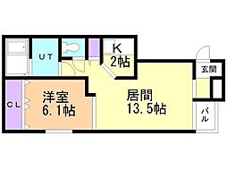 アビタ本通4北2 1LDKの間取図画像